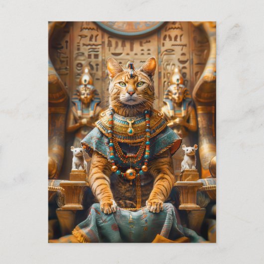 Carte Postale Cat King sur le trône de Pharaon (Devant)