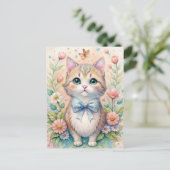 Carte Postale Cat Kitten Pastel Bow Wildflowers  (Debout devant)