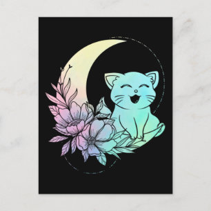 Carte Postale Cat mystique Croissant Lune Pastel Goth Wicca