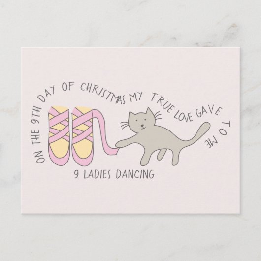 Carte Postale Cat Neuf Jour 9 Dames Danser Noël (Devant)