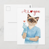 Carte Postale Cat Nurse with Mini Heart sending Love (Devant / Derrière)