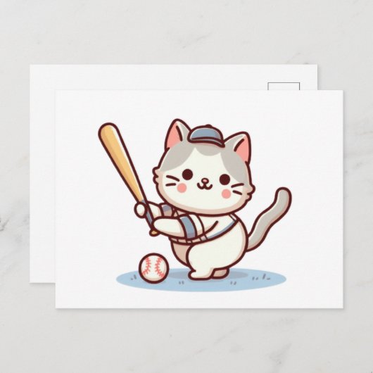 Carte Postale Cat playing baseball (Devant / Derrière)