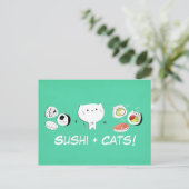 Carte Postale Cat plus Sushi est égal à Cuteness ! (Debout devant)