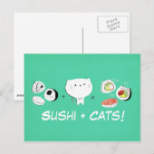 Carte Postale Cat plus Sushi est égal à Cuteness ! (Devant / Derrière)