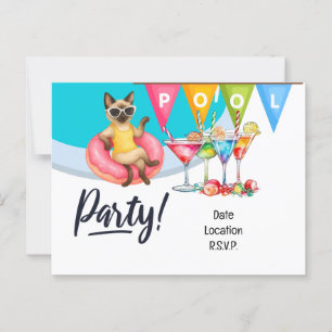 Carte Postale Cat Pool Party pour Amoureux de les chats