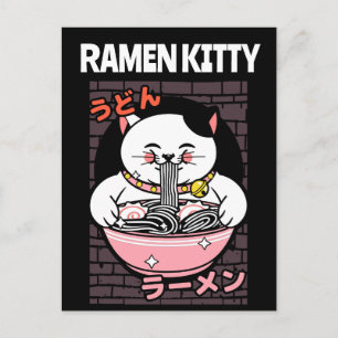 CARTE POSTALE CAT RAMEN NOODLES SOUP