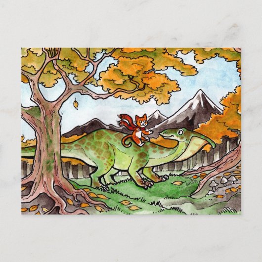 Carte Postale Cat Ride a Dinosaur (Devant)