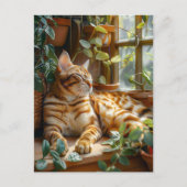Carte Postale Cat Sleeping on Window Sill Among Flower Vines (Devant)