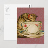 Carte Postale Cat Teacup Cute Vintage Victorien (Devant / Derrière)