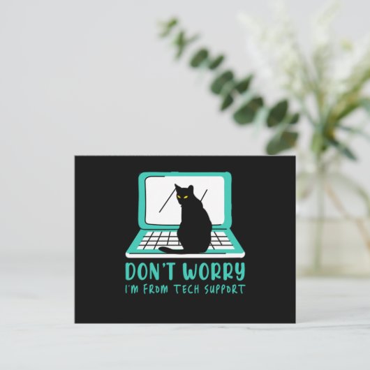 Carte Postale Cat Tech Support Ordinateur Kitten Helpdesk IT Cad (Debout devant)