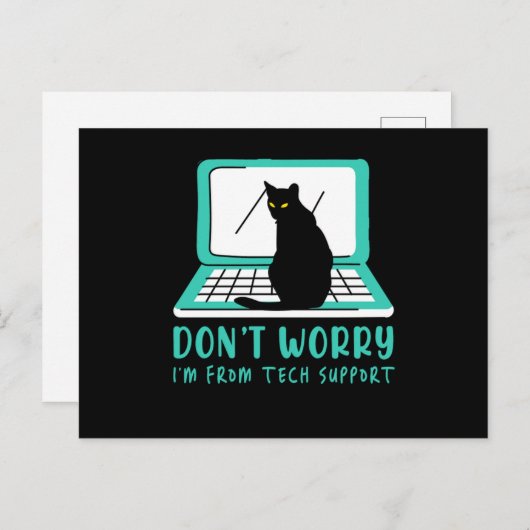 Carte Postale Cat Tech Support Ordinateur Kitten Helpdesk IT Cad (Devant / Derrière)