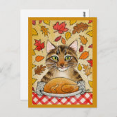 Carte Postale Cat Thanksgiving diner Dîner Turc Feuilles d'autom (Devant / Derrière)