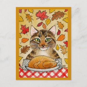 Carte Postale Cat Thanksgiving diner Dîner Turc Feuilles d'autom