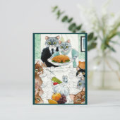 Carte Postale Cat Thanksgiving diner Friendly (Debout devant)