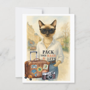 Carte Postale Cat Travel Pack votre sac et aller pour les Amoure