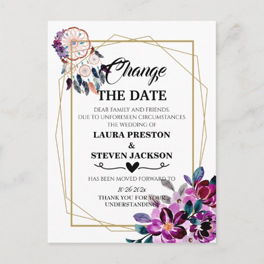 Carte Postale Catcher de rêve fleuri géométrique modifier la dat (Devant)