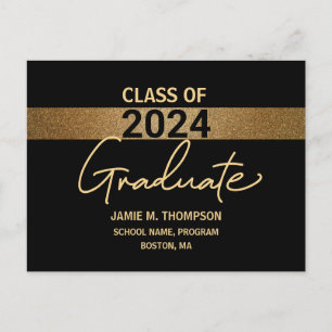 Carte Postale Catégorie de 2024 Annonce de graduation d'or et de