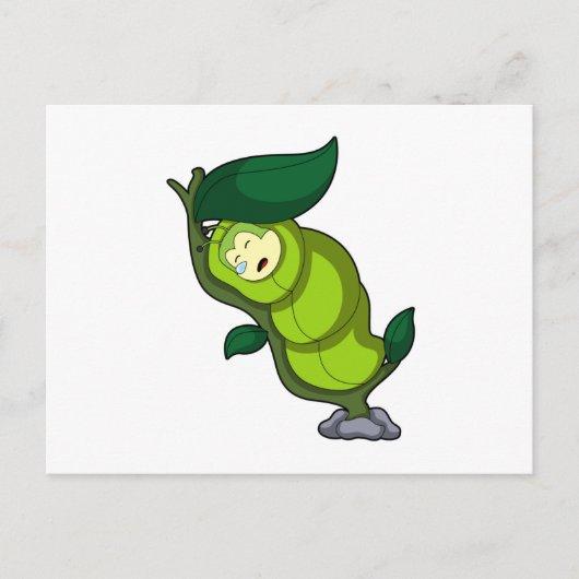 Carte Postale Caterpillar at Sleeping with Leaf (Devant)