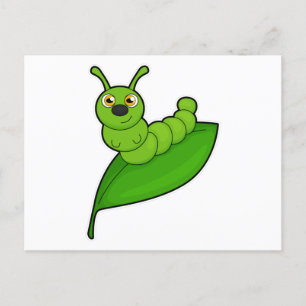 Carte Postale Caterpillar avec feuille