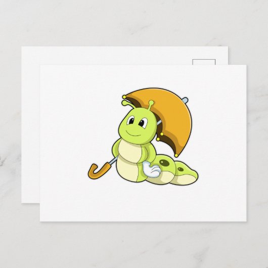 Carte Postale Caterpillar avec parapluie (Devant / Derrière)