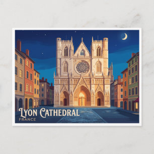 Carte Postale Cathédrale de Lyon la nuit France