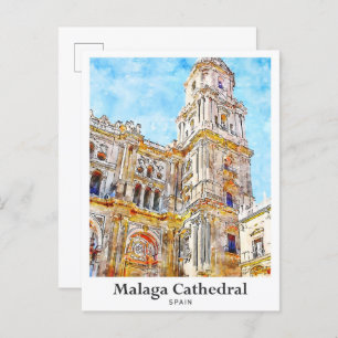 Carte Postale Cathédrale de Malaga Espagne Voyage Aquarelle