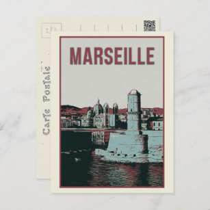Carte Postale Cathédrale de Marseille et illustration portuaire 
