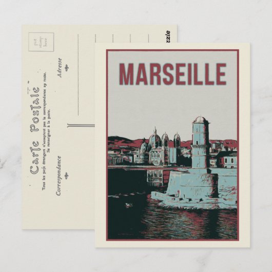 Carte Postale Cathédrale de Marseille et illustration portuaire (Devant / Derrière)