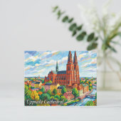 Carte Postale Cathédrale d'Uppsala Suède (Debout devant)