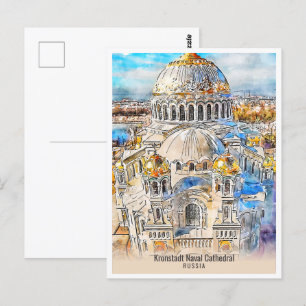 Carte Postale Cathédrale navale de Kronstadt Travel Place Waterc