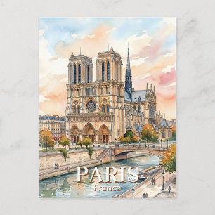Carte Postale Cathédrale Notre-Dame de Paris Aquarelle Voyage
