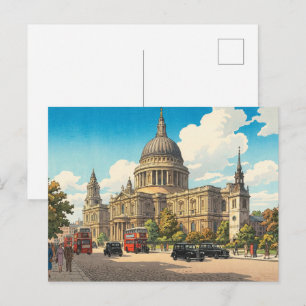 Carte Postale Cathédrale Saint-Paul, estampe japonaise sur bois