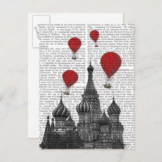 Carte Postale Cathédrale St Basil et Ballons rouges à air chaud (Devant / Derrière)