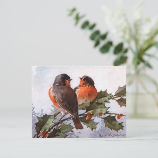 Carte Postale Catherine Klein : Robins sur Holly (Debout devant)