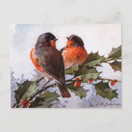 Carte Postale Catherine Klein : Robins sur Holly (Devant)