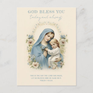 Carte Postale Catholique Marie et Jésus Écriture Florale
