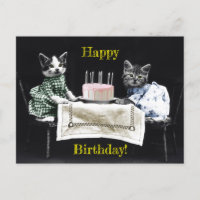 Cats celebrating a birthday with cake and candles