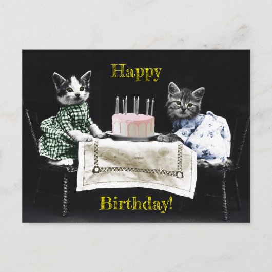 Carte Postale Cats celebrating a birthday with cake and candles (Devant)