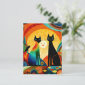 Carte Postale Cats on Bright and Colorful Background, (Debout devant)
