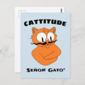 Carte Postale "CATTITUDE" Señor Gato Mustache Cat (Devant / Derrière)