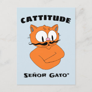 Carte Postale "CATTITUDE" Señor Gato Mustache Cat