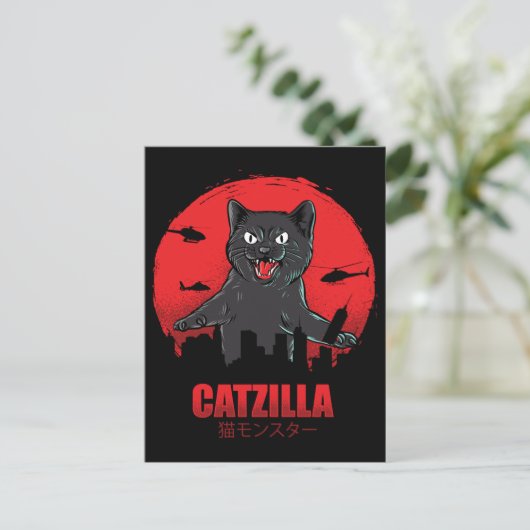 Carte Postale Catzilla Monster Chat détruit Skyscraper Building (Debout devant)