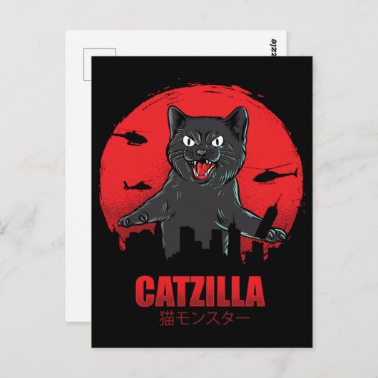 Carte Postale Catzilla Monster Chat détruit Skyscraper Building (Devant / Derrière)