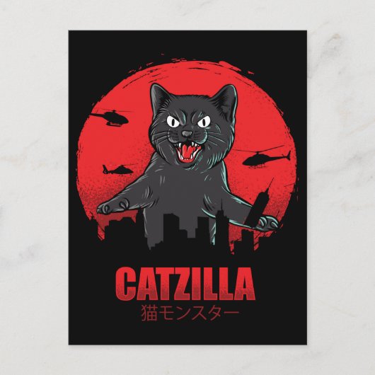 Carte Postale Catzilla Monster Chat détruit Skyscraper Building (Devant)