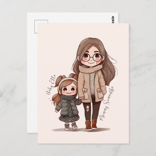 Carte Postale Caution adorable mère et fille (5) (Devant / Derrière)