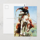 Carte Postale « Cavalier de bronco » Art occidental par W Herber (Devant / Derrière)
