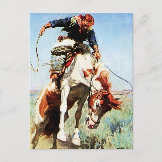 Carte Postale « Cavalier de bronco » Art occidental par W Herber (Devant)