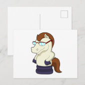 Carte Postale Cavalier de pièce d'échecs en cheval avec lunettes (Devant / Derrière)