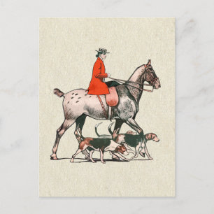 Carte Postale Cavalier Équestre Élégant Vintage avec Chiens de C
