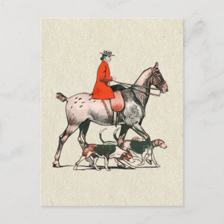 Carte Postale Cavalier Équestre Élégant Vintage avec Chiens de C